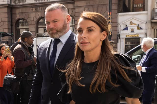 Coleen Rooney arrives with husband Wayne Rooney at Royal Courts of Justice, Strand on May 12, 2022 (Getty Images)