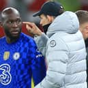 Chelsea striker Romelu Lukaku and manager Thomas Tuchel. Picture: LINDSEY PARNABY/AFP via Getty Images