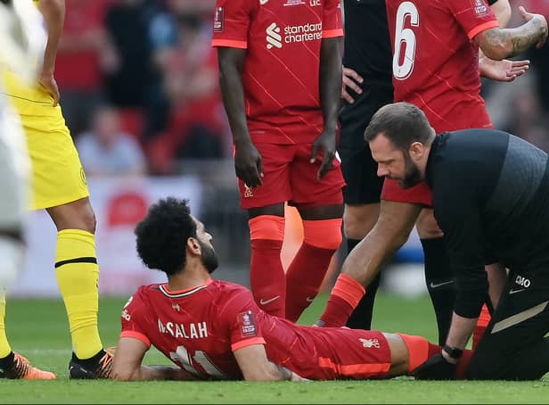 <p>Mo Salah came off injured in Liverpool’s FA Cup triumph over Chelsea. Picture: Mike Hewitt/Getty Images</p>