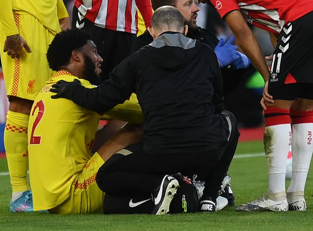 <p>Joe Gomez came off injured in Liverpool’s win at Southampton. Picture: Mike Hewitt/Getty Images</p>