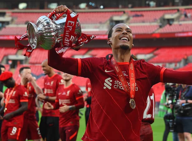 <p>Virgil van Dijk celebrates Liverpool’s FA Cup triumph. Picture: John Powell/Liverpool FC via Getty Images</p>