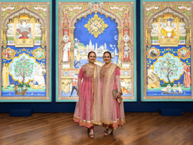 The Singh Twins with their artwork Rule Britannia-Legacies of Exchange (Slaves of Fashion series).
