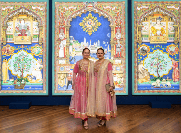 <p>The Singh Twins with their artwork Rule Britannia-Legacies of Exchange (Slaves of Fashion series).</p>