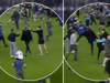Frank Lampard reacts to Patrick Vieira appearing to kick Everton fan during pitch invasion 