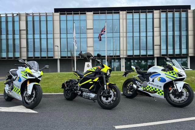 Harley Davidson and Ducati police motorbikes. Image: @MerPolTraffic/twitter