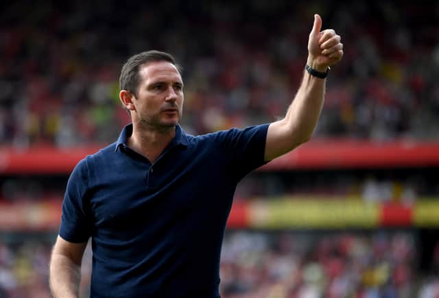 <p>Frank Lampard went over to the travelling Everton fans after Sunday’s defeat to thank them for their incredible support throughout the season </p>