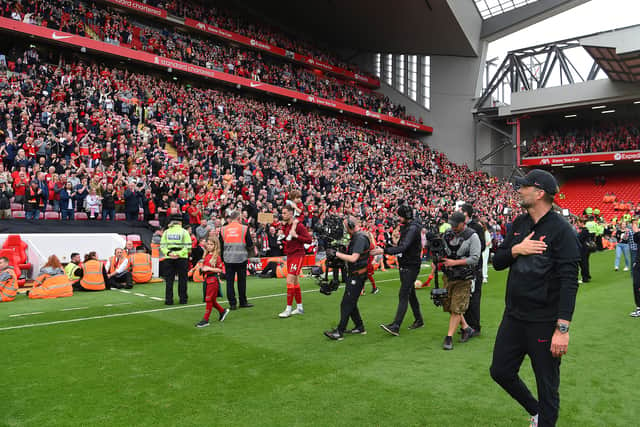 Liverpool do a lap of honour of Anfield after finishing second in the 2021-22 Premier League season. Picture: John Powell/Liverpool FC via Getty Images