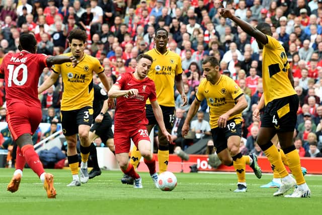 Diogo Jota in action for Liverpool against Wolves. Picture: John Powell/Liverpool FC via Getty Images