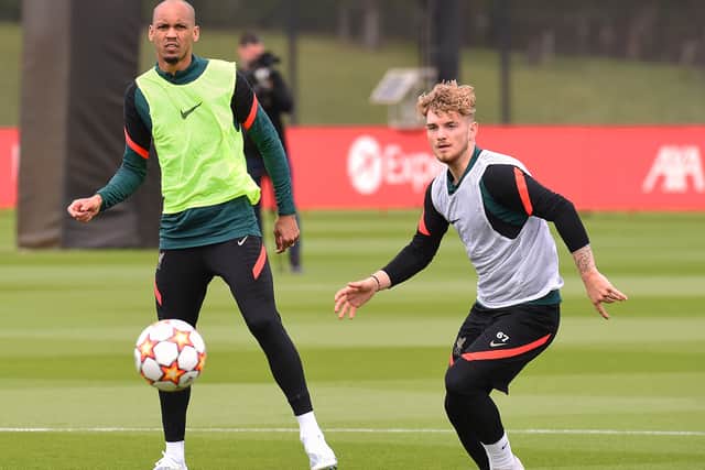 Harvey Elliott in Liverpool training ahead of the Champions League final. Picture: John Powell/Liverpool FC via Getty Images