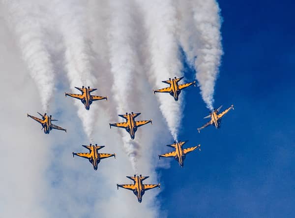 South Korea’s Air Force team the Black Eagles. Photo: ANTHONY WALLACE/AFP via Getty Images