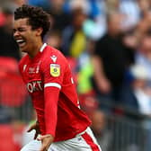 Brennan Johnson celebrates Nottingham Forest’s promotion to the Premier League. Picture: Christopher Lee/Getty Images