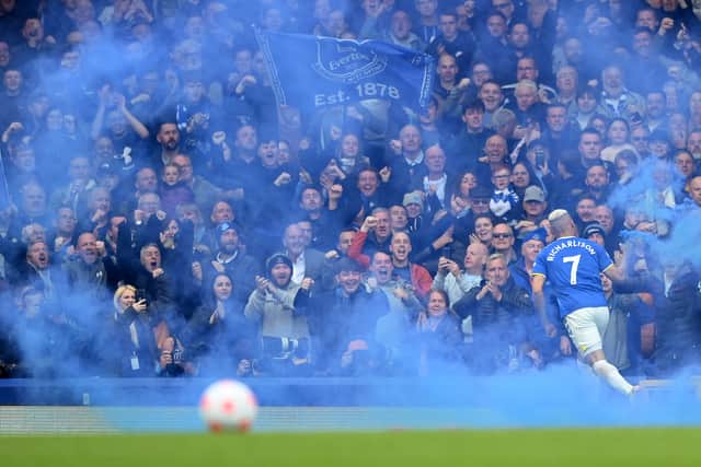 Richarlison celebrates scoring for Everton against Chelsea. Picture: Michael Regan/Getty Images