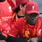 Sadio Mane looks on during Liverpool’s trophy parade. Picture: OLI SCARFF/AFP via Getty Images