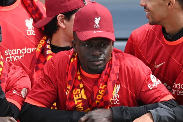 Sadio Mane looks on during Liverpool’s trophy parade. Picture: OLI SCARFF/AFP via Getty Images