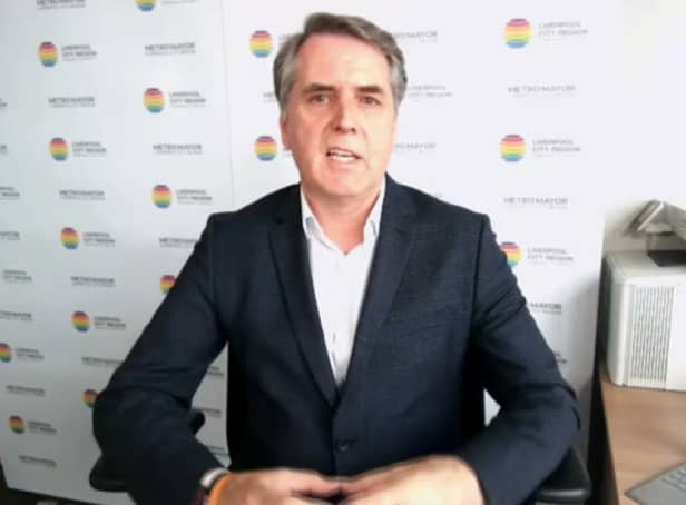 <p>Steve Rotheram speaking via video link to the French Senate</p>