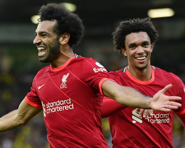 Mo Salah and Trent Alexander-Arnold were both named in the PFA Team of the Year. Picture: JUSTIN TALLIS/AFP via Getty Images
