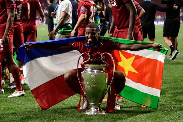 Gini Widjnaldum celebrates winning the Champions League with Liverpool in 2019. Picture: JAVIER SORIANO/AFP via Getty Images