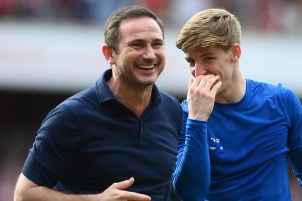 Everton boss Frank Lampard with Anthony Gordon. Picture: Mike Hewitt/Getty Images