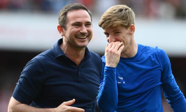Everton boss Frank Lampard with Anthony Gordon. Picture: Mike Hewitt/Getty Images
