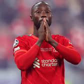 Naby Keita dejected after Liverpool’s Champions League final defeat to Real Madrid. Picture: Catherine Ivill/Getty Images