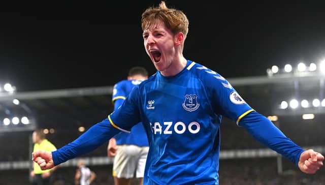 <p>Everton winger Anthony Gordon celebrates. Picture: Stu Forster/Getty Images</p>