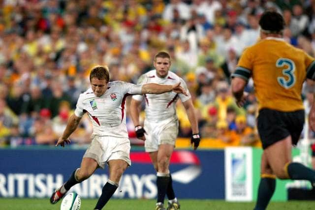Rugby Union World Cup winner Jonny Wilkinson scores against Australia.