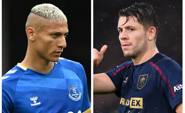 Richarlison, left, and James Tarkowski. Pictures: Getty Images