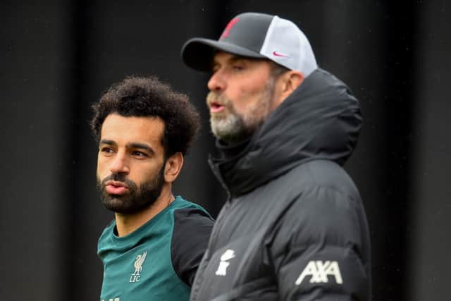 Mo Salah with Liverpool manager Jurgen Klopp. Picture: Andrew Powell/Liverpool FC via Getty Images