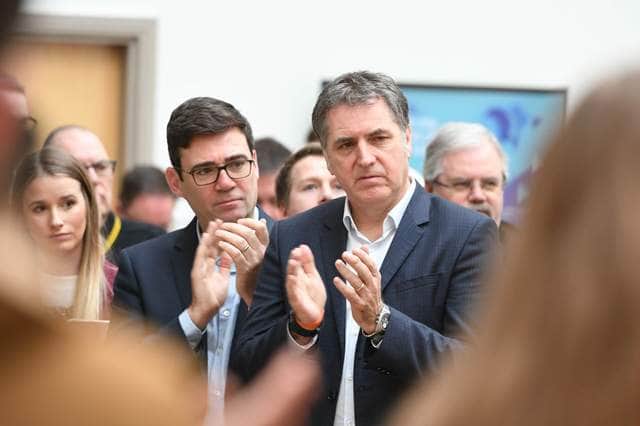 Greater Manchester mayor Andy Burham and the metro mayor of Liverpool Steve Rotheram (right)