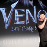Tom Hardy on stage at the fan screening of Venom: Let There Be Carnage. Image: Photo by Tristan Fewings/Getty Images for Sony