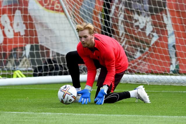 Caoimhin Kellher in Liverpool training. Picture: y Andrew Powell/Liverpool FC via Getty Images