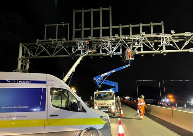 <p>Some of the work involves installing signs on gantries over the eastbound carriageway. Image: National Highways</p>