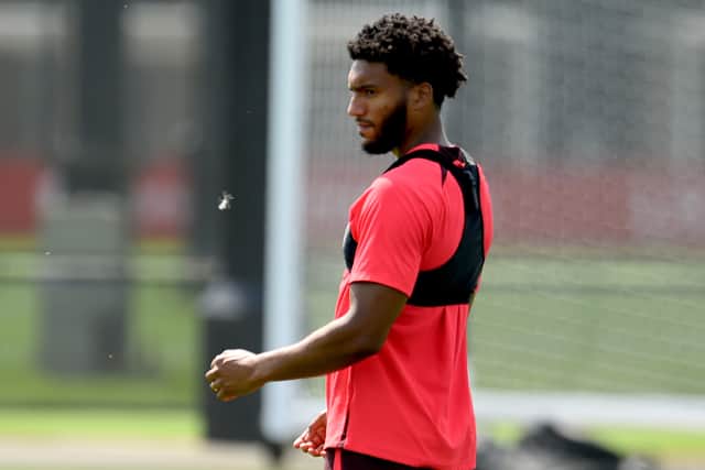 Joe Gomez during Liverpool training. Picture: Andrew Powell/Liverpool FC via Getty Images
