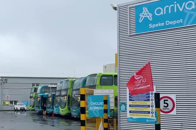 Buses at a standstill at Arriva’s Speke depot. Image: LTV