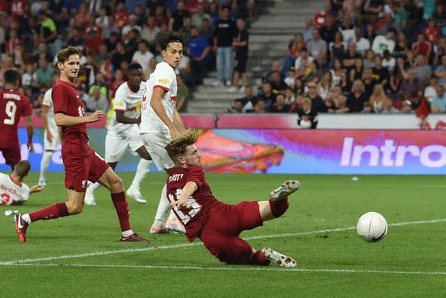 Harvey Elliott of Liverpool  during the pre-season friendly match between FC Red Bull Salzburg and FC Liverpool at Red Bull Arena on July 27, 2022 in Salzburg, Austria. (Photo by John Powell/Liverpool FC via Getty Images)