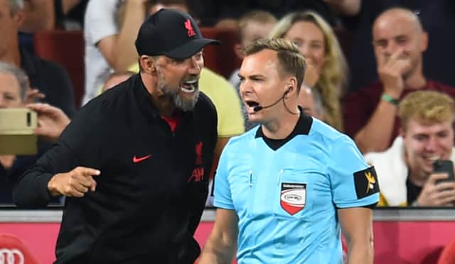 Jurgen Klopp was furious Liverpool did not receive a penalty in their loss to RB Salzburg. Picture: Andrew Powell/Liverpool FC via Getty Images