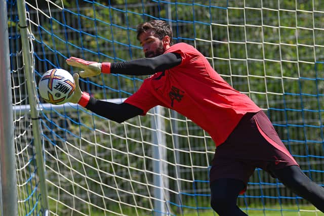 Alisson Becker in Liverpool training. Picture: John Powell/Liverpool FC via Getty Images