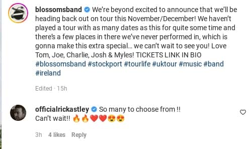 Blossoms announced their tour through their official Instagram account.