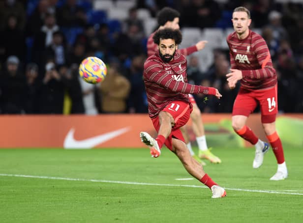 <p>Mohamed Salah of Liverpool before the Premier League match between Chelsea  and  Liverpool at Stamford Bridge on January 02, 2022 </p>