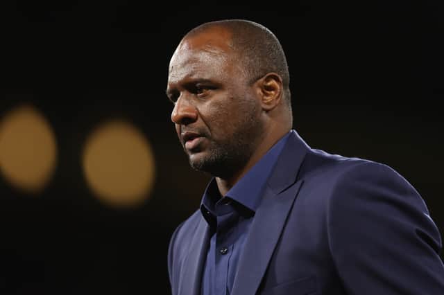 Patrick Vieira, Head Coach of Crystal Palace, looks on after the final whistle of the Premier League opener against Arsenal (Photo by Julian Finney/Getty Images)