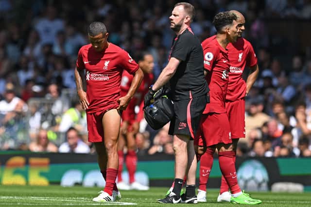 Naby Keita limped off injured in Liverpool’s draw at Fulham. Picture: JUSTIN TALLIS/AFP via Getty Images