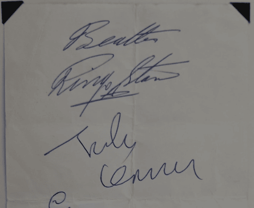 Pictured: Signatures of Ringo Starr, John Lennon and George Harrison. Image: beatlesauction.co.uk