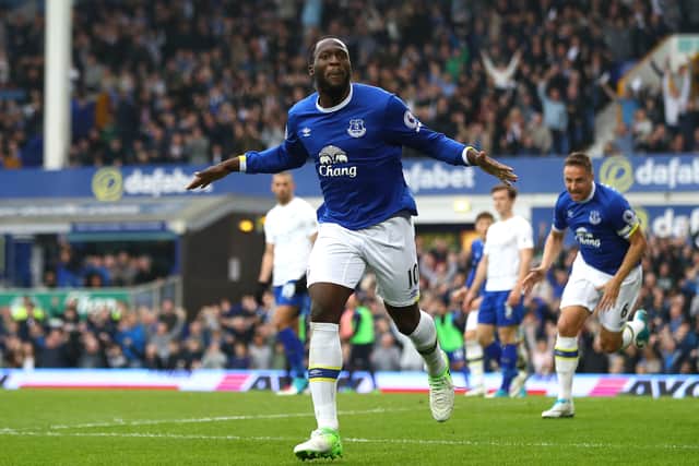 Romelu Lukaku celebrates scoring for Everton. Picture: Michael Steele/Getty Images
