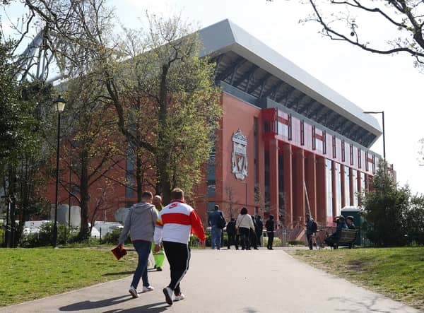 General view outside Anfield as fans make their way to the stadium. Photo: Catherine Ivill/Getty Images