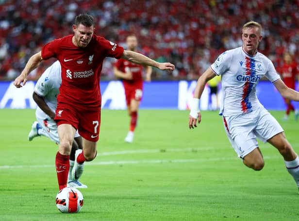 <p>James Milner #7 of Liverpool controls the ball against Killian Phillips #55 of Crystal Palace</p>