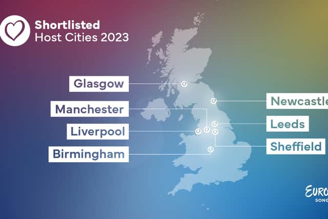 Alongside Liverpool, Glasgow, Newcastle, Leeds, Sheffield and Birmingham have all made the final shortlist to host the 2023 contest.