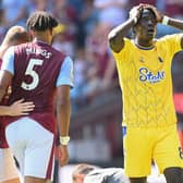 Amadou Onana of Everton reacts during the Premier League match between Aston Villa and Everton FC at Villa Park on August 13, 2022 in Birmingham, England. (Photo by Michael Regan/Getty Images)