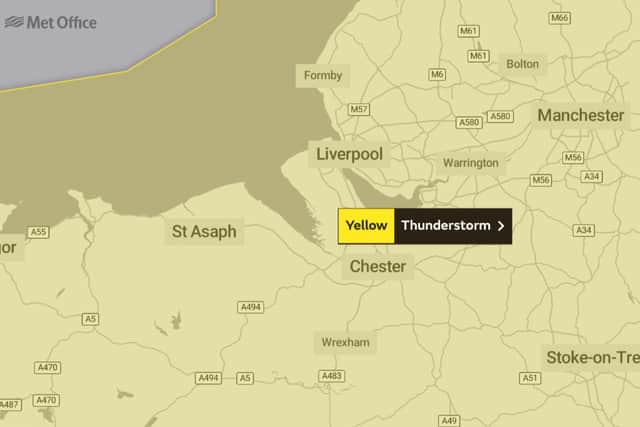 Yellow weather warning for thunderstorms. Image: Met Office