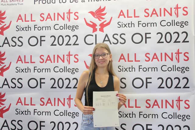 Orinta achieved outstanding grades of A*, A*, A. Image: All Saints Sixth Form College