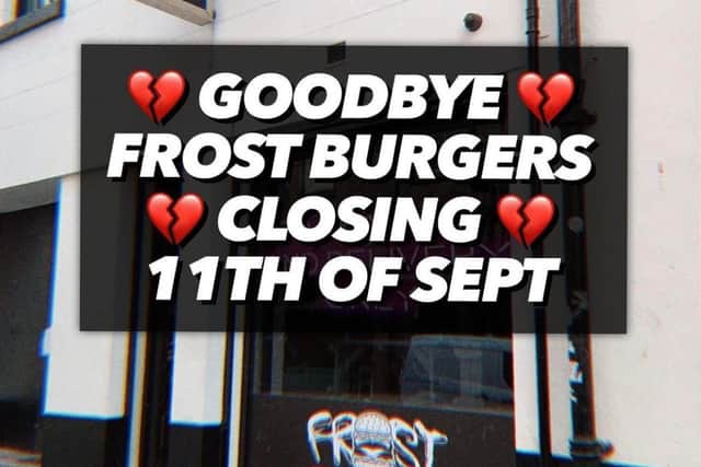 Frost Burgers announce closure via Instagram.